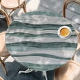 thumbnail image 3 of Abstract Stripe Round Fitted Table Cover Green Gary Watercolor Wave Texture Waterproof Table Cloth with Elastic Edge Wipeable Tablecloth for Picnic Camping Party Fits 55"-60" Diameter, 3 of 8