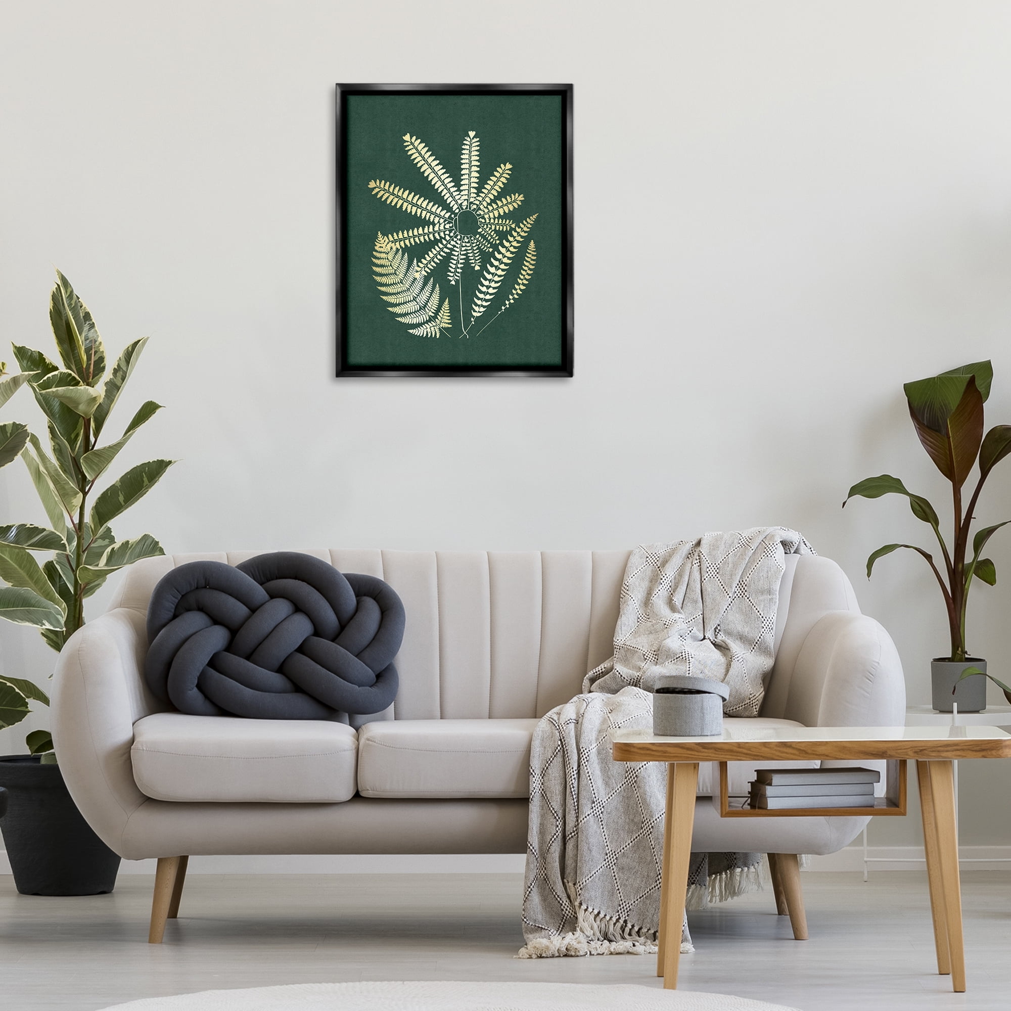 Stupell Industries Fern Sprigs Flower Shape Plants & Flowers Painting Black Floater Framed Canvas Art Print Wall Art, 25 x 31