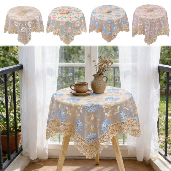Fwttom Round Table Cloth, Lace Spring Tablecloth with Flower Design, Round Tablecloth for Restaurants & Home Dining Wedding Tea Party, Multicolor