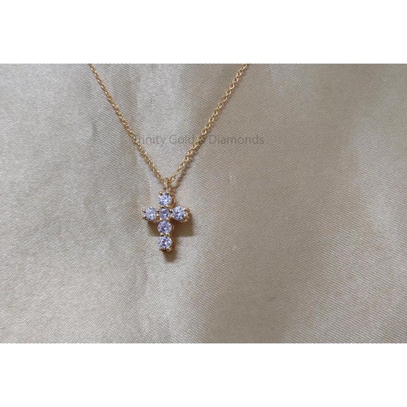 Dainty Moissanite Cross Pendant Necklace for Women, Minimalist Sterling Silver Faith Jewelry Gift for Her