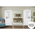 thumbnail image 3 of Sturdy Double Barn Door with Frosted Glass | Veregio 7339 White Silk | 13FT Rail Hangers Heavy Set | Solid Panel Interior Doors-36" x 96" (2* 18x96)-Black Rail, 3 of 6