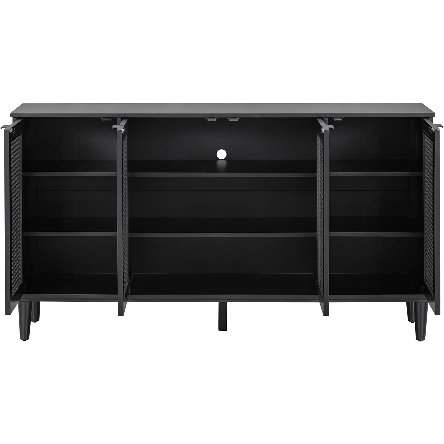 Kadyn Large Storage Space Sideboard, Floor Storage Cabinet for Living Room, Storage Sideboard Buffet Cabinet with Artificial Rattan Door, Black