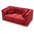 thumbnail image 2 of Rustic Loveseat Burgundy Velvet Tufted Couch with Pillows & Chrome Legs, 2 of 5