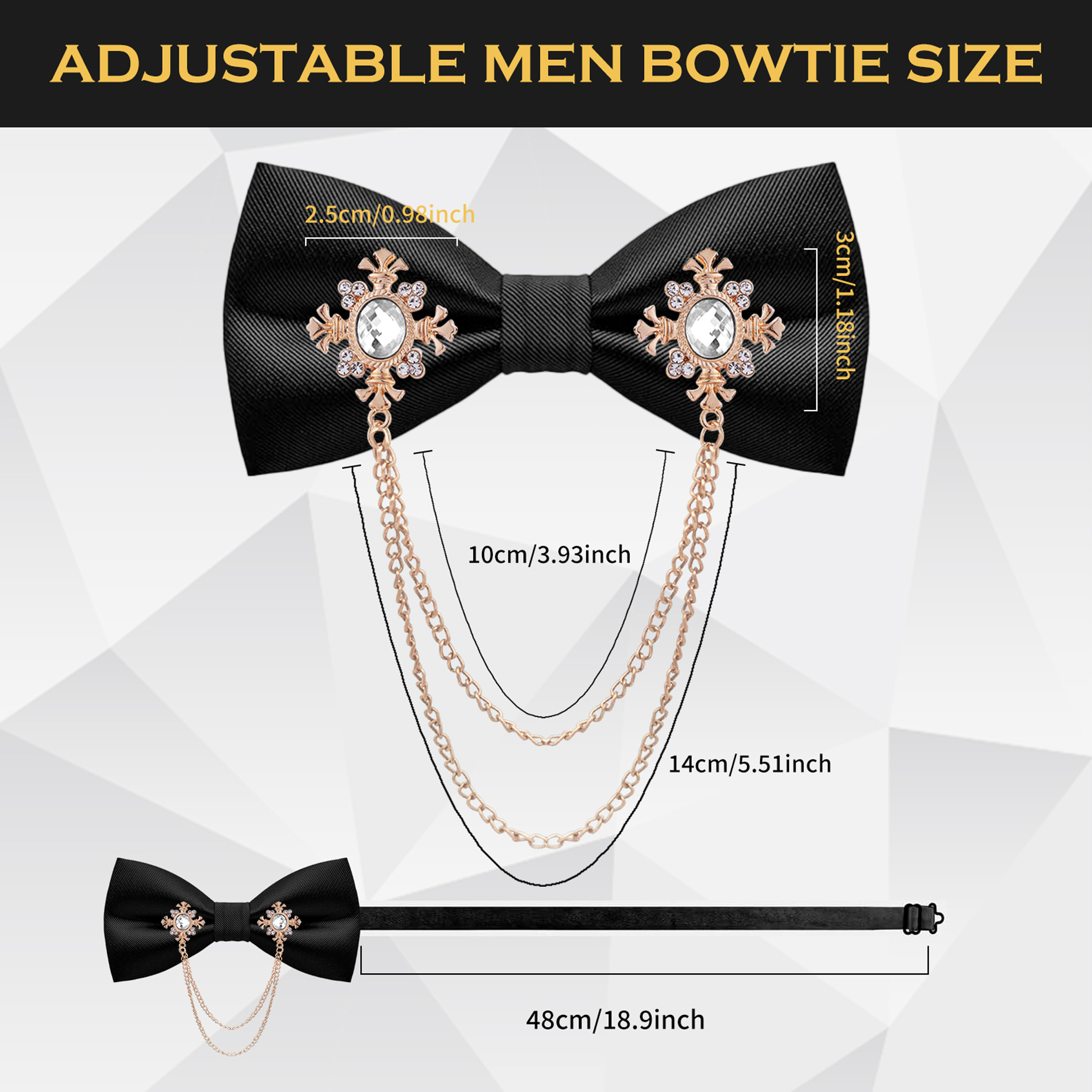 【m07123.291239】 MENDENG Black Bow Tie Pre-Tied Adjustable Mens Bow Ties