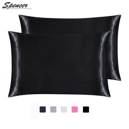 Satin Pillowcase Set - Spencer Set of 2 Satin Silk Pillowcase for Hair and Skin Natural Slip Pillow Case with Envelope Closure for Sleeping Queen/King Size (20