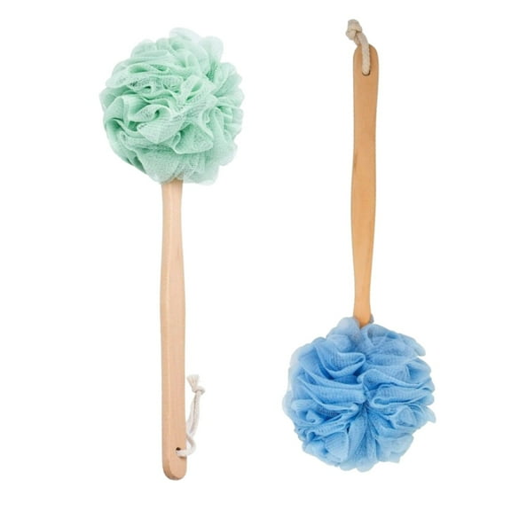 2Pcs Shower Brush with Medium Bristle, Loofah Body & Back Scrubber On a Stick, Long Handle Bath Body Brush for Wet or Dry Brushing , Improves Blood Circulation, Exfoliating Skin