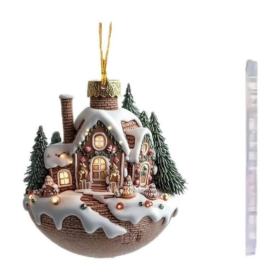 Zmeidao Coffee Cup Ornaments for Christmas Tree, 2D Flat Acrylic Christmas Snow Houses Ornaments Hanging Decoration for Party Holiday Home Decor