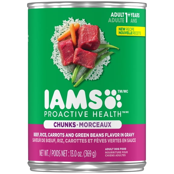 IAMS Proactive Health Beef, Rice, Carrots, and Green Beans Gravy Wet Dog Food, 13 oz Can (Pack of 4)