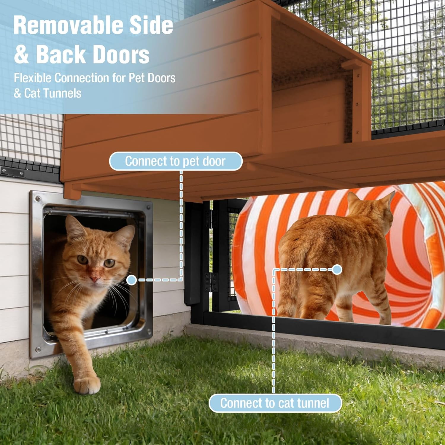 Aivituvin Catio Outdoor Cat Enclosure 70" Large Window Catio Wooden Cat House Walk-in Cat Cage with 7 Platforms Waterproof Cover for 2-6 Cats (Black)