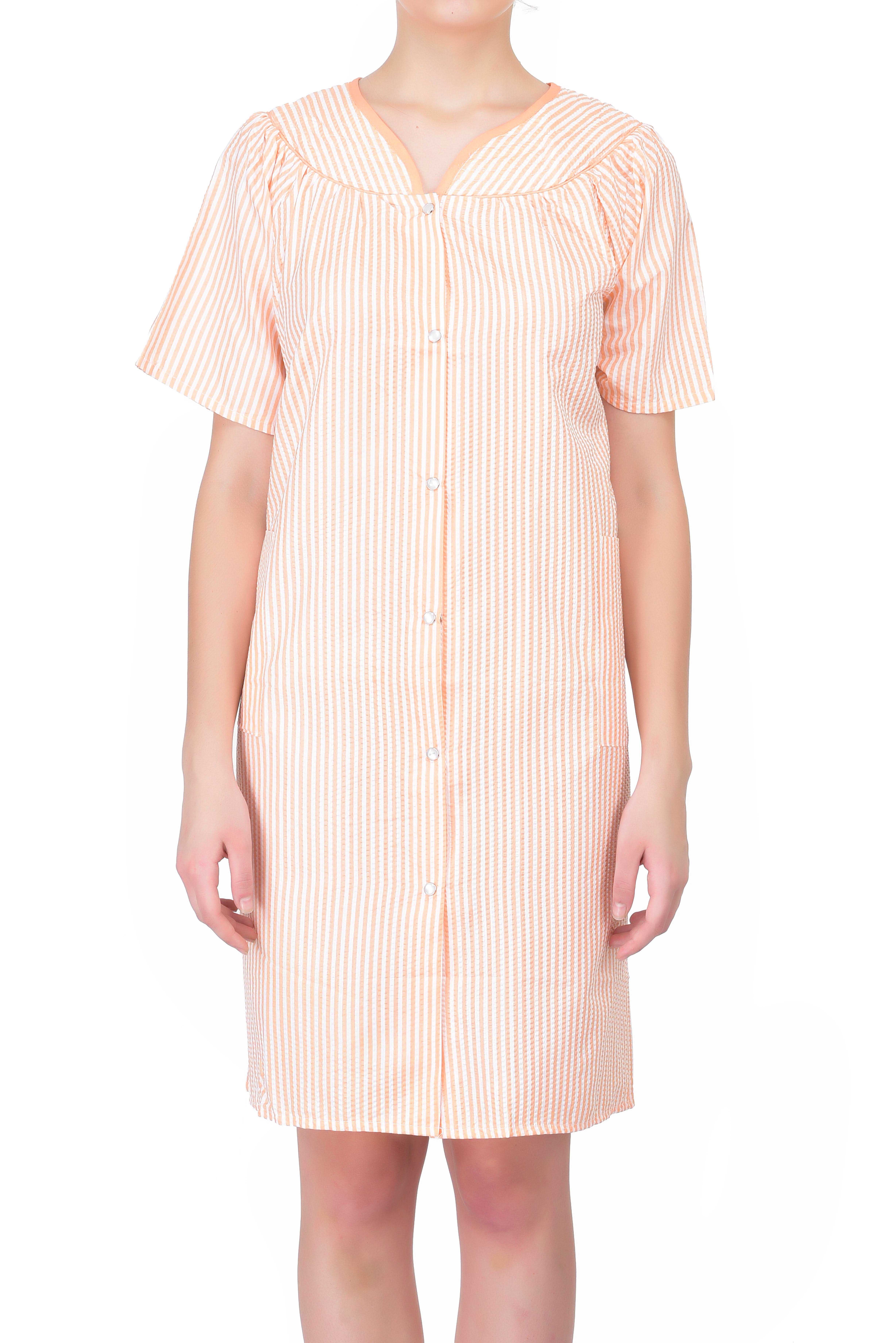 Women's Short Sleeve SnapFront Cotton House Dress by EZI