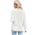 thumbnail image 3 of Women's White Frilled Mock Neck Ripple Bubble Sleeve Blouse, 3 of 5
