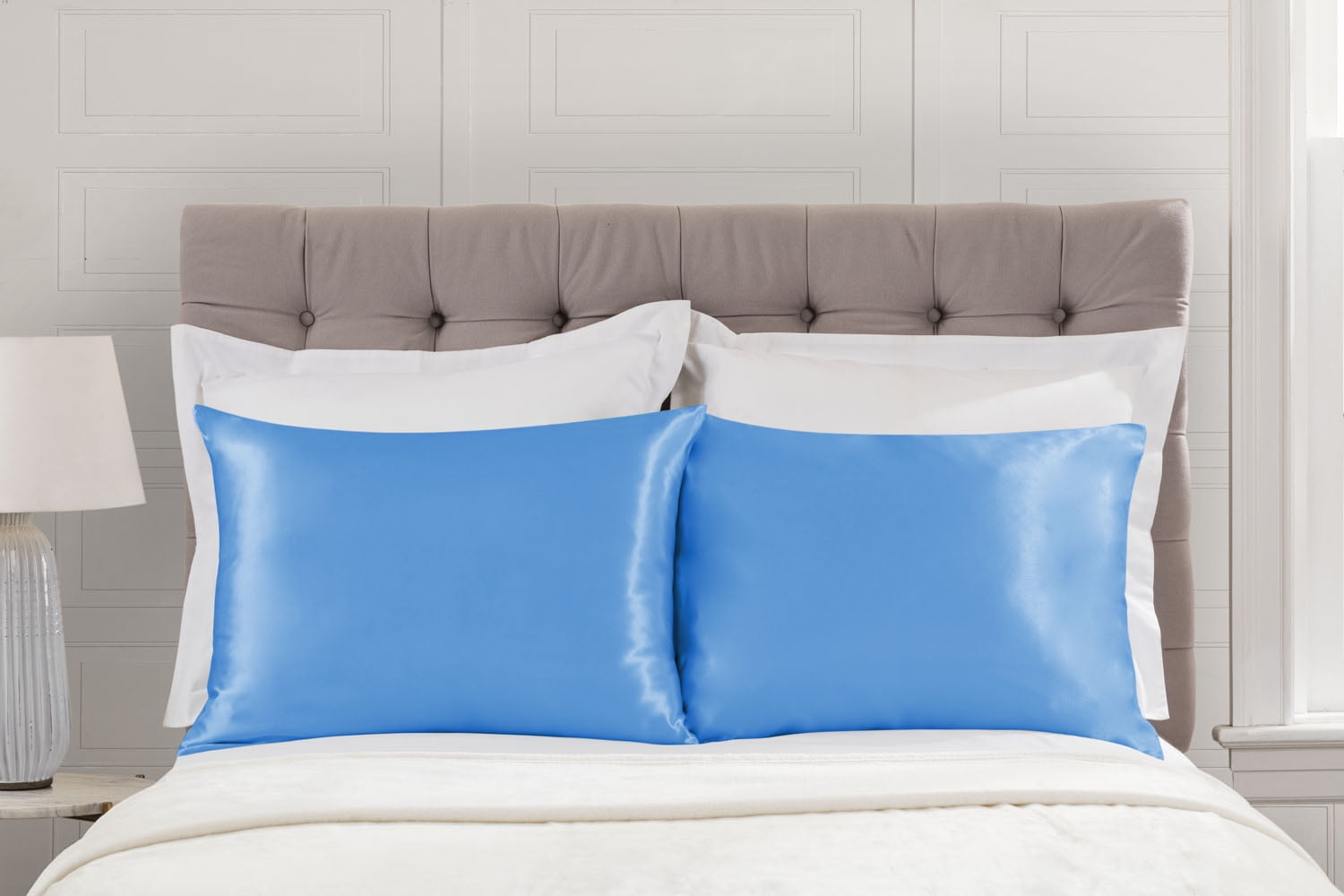 Baby Blue 1 per Pack Satin Euro Pillow Case Zippered Shop Bedding Luxury Satin Pillowcase for Hair Blissford