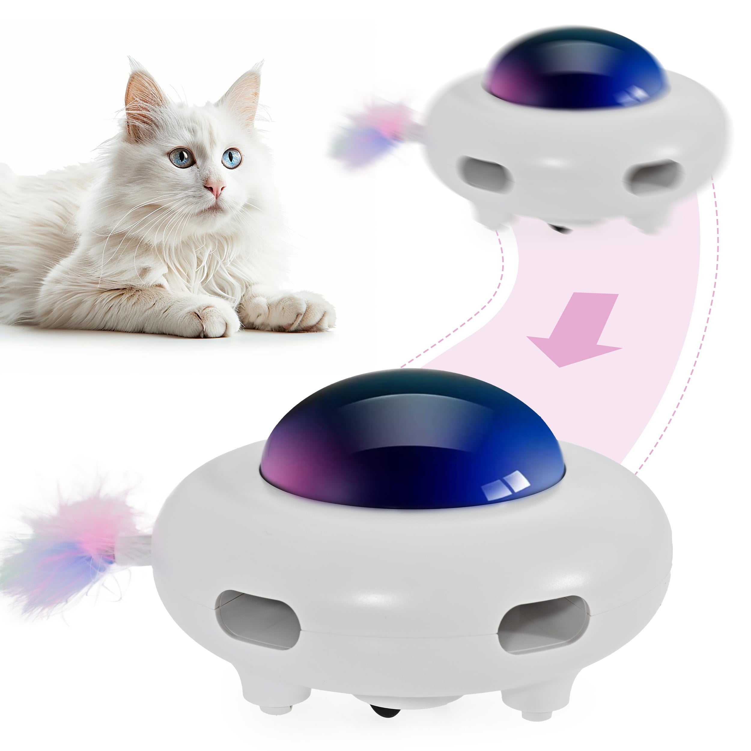 Max & Marlow Electric UFO Cat Toy with Random Feather Action, 3 Speed Modes, Touch-Activated