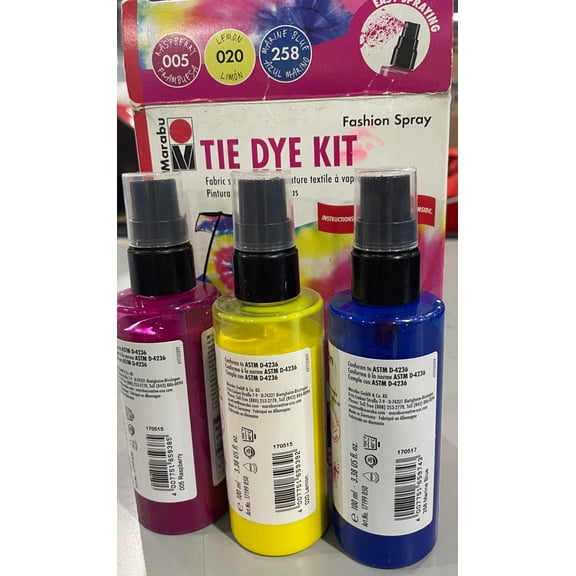 Open Box MARABU TIE DYE KIT FASHION SPRAY SET - RASPBERRY, LEMON , MARINE BLUE