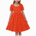 thumbnail image 1 of gdxvjhbj Robe Tout-Petit Tout-Petit Petite Robe Bébé Fille Robe Imprimée Robe Smockée Manches Courtes Col Claudine Robes à Carreaux 3T 4T (Orange,3-4 Ans), 1 of 6