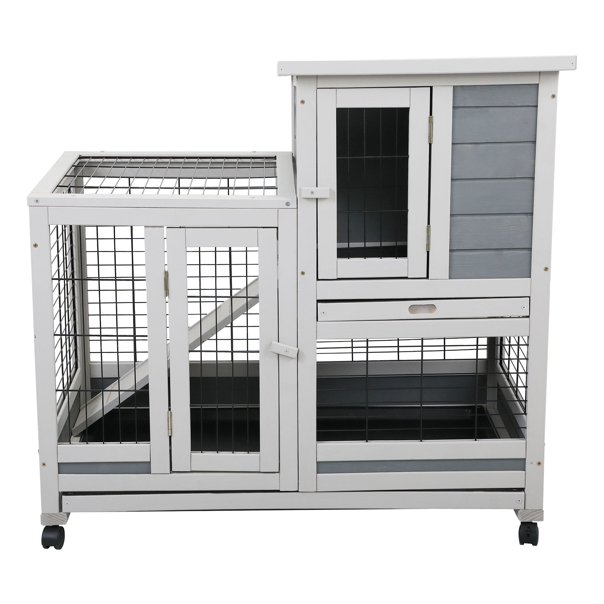 Lowestbest Pet Room with Four Wheels, Double Storey, with Stairs, Enclosed, Off-White Lowestbest Pet Room with Four Wheels, Double Storey, with Stairs, Enclosed, Off-White