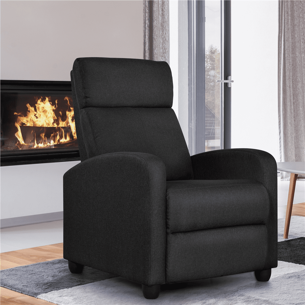 Yaheetech Modern Fabric Upholstered Recliner Chair with Pocket Spring for Home,Black