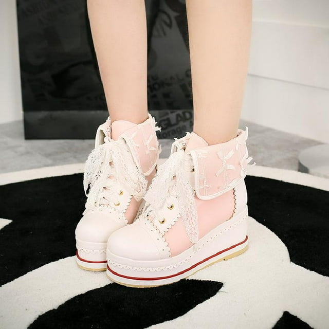 Bottes Courtes à Plateforme Compensée à Lacets Taille Femme Chaussures Femme Taille 40-48 Bottes Martin Décontractées Bottes Simples