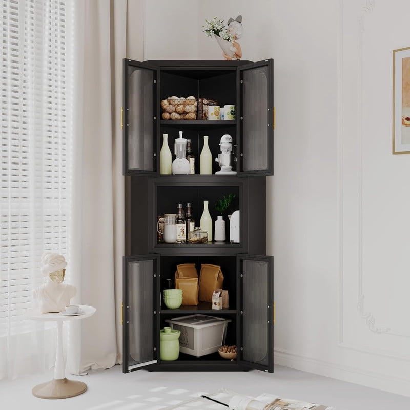 Ero Metal Corner Storage Cabinet with Acrylic Glass Doors and Shelves