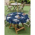 thumbnail image 4 of Outdoor Tablecloth with Umbrella Hole for Patio/Picnic/Party/Camping, Navy Blue Coastal Waterproof Table Cloth Round Cover Washable, Summer Ocean Nautical Starfish Shells (Dia 54"), 4 of 9