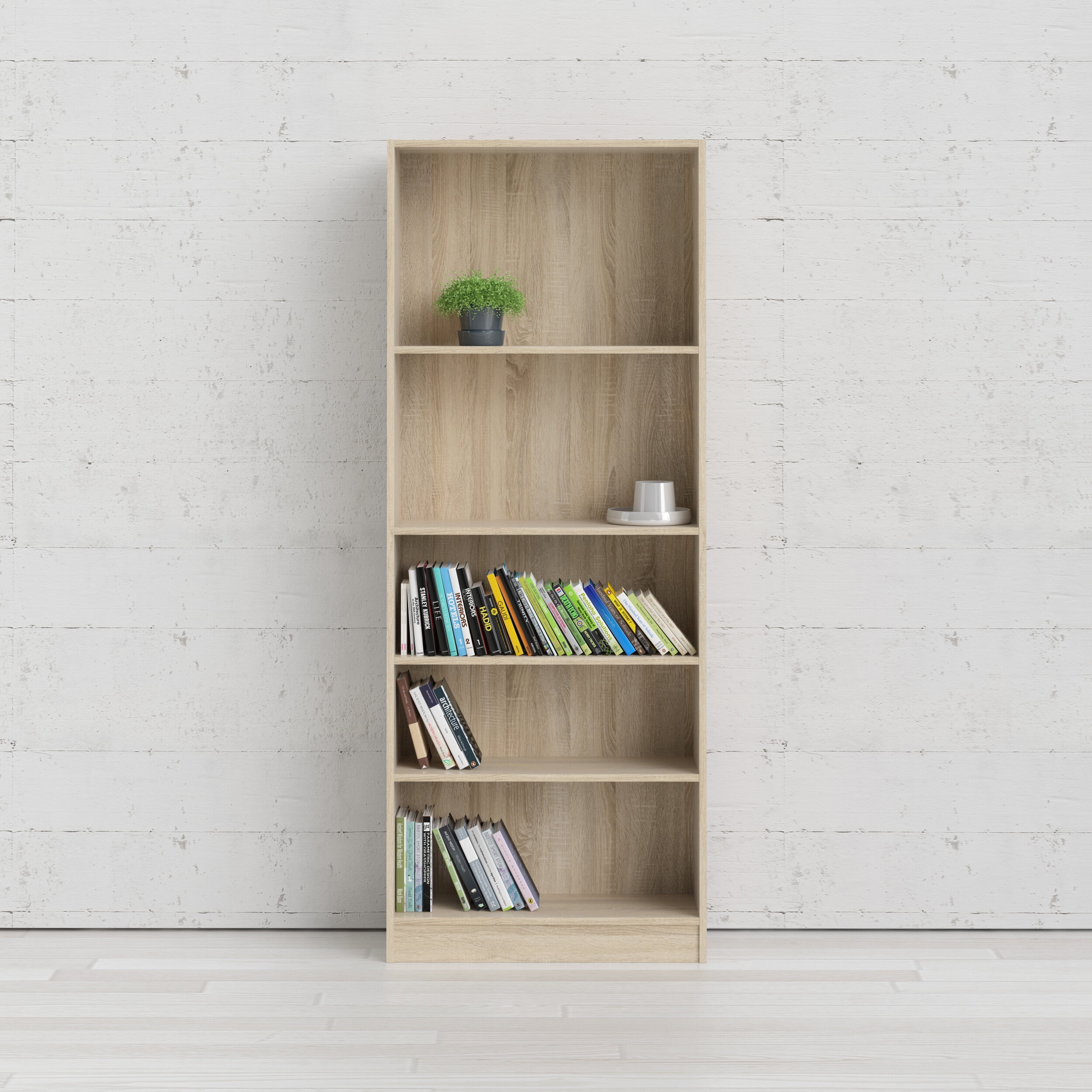 Tvilum Element Adjustable 5 Shelf Bookcase, Storage Home Office Bookshelf for Adults, Oak Structure