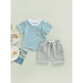 thumbnail image 2 of Arvbitana Newborn Infant Baby Boy Shorts Outfit Stripe T-Shirt Tops Jogger Beach Shorts Set Summer 2 Pcs Clothes 0-3 Years, 2 of 8