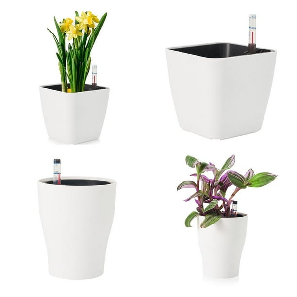 Paquete De 2 Macetas Con Sistema De Riego Automático, Con Indicador De Nivel De Agua Automatico Shamjiam Macetas