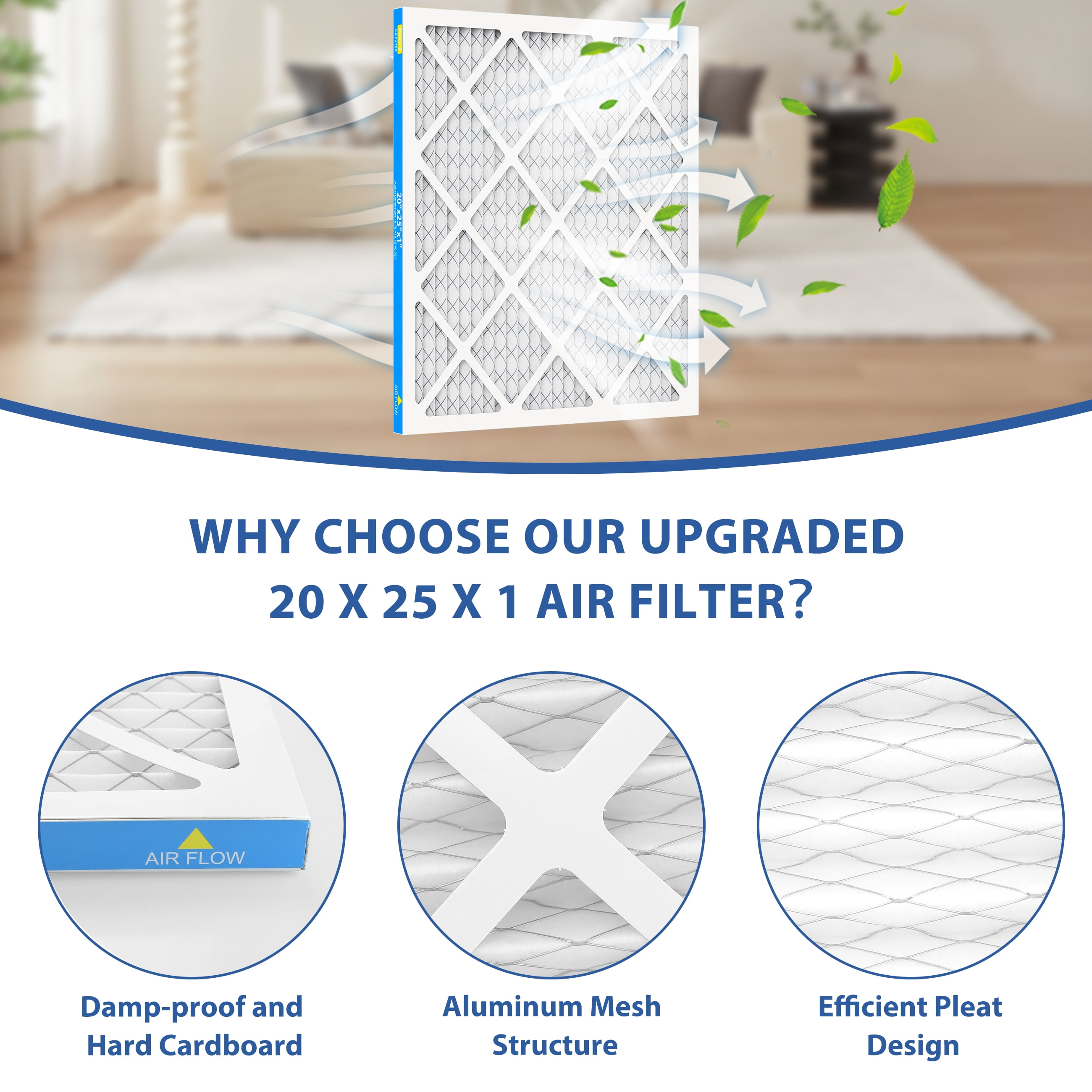 AMI PARTS 20x25x1 Air Filter MERV 8 Superior Pet Protection , Electrostatic Pleated HVAC Furnace Filter Replacement,6-Pack