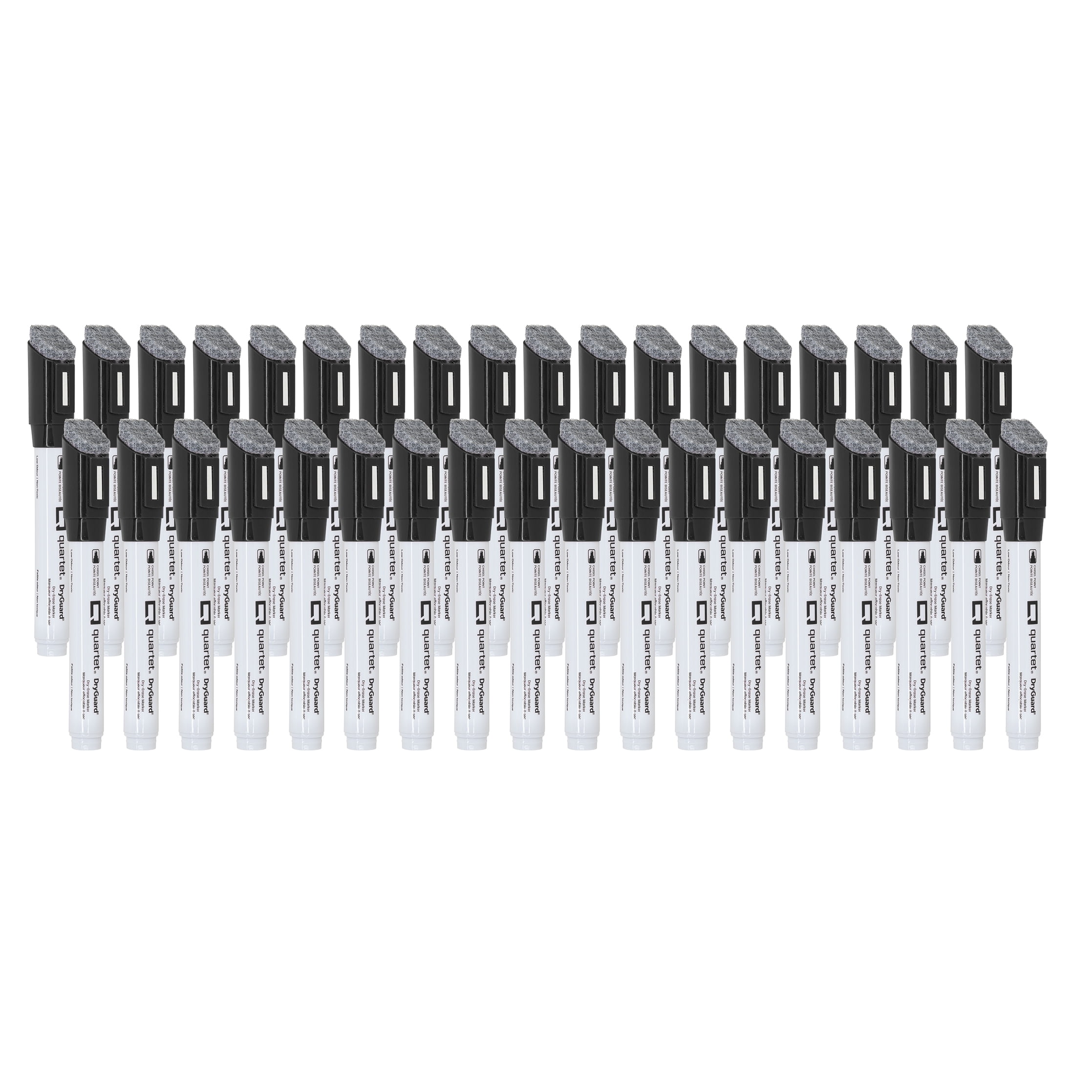 Marqueurs Effaçables à Sec Quartet DryGuard Avec Gomme, Pointe Biseautée, Encre Noire, Paquet De 36