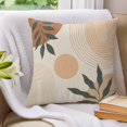 thumbnail image 3 of Bohemian Pillow Covers 16x16 Set of 2, Abstract Boho Circle Striped Leaves Beige Throw Pillow Covers Decorative Couch Cushion Cover, Microfiber Soft Square Pillowcases for Bedroom Living Room Sofa, 3 of 9