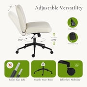 MCQ Armless Office Chair, Adjustable Height and Ergonomic Design, PU+PVC - Beige - With Wheels