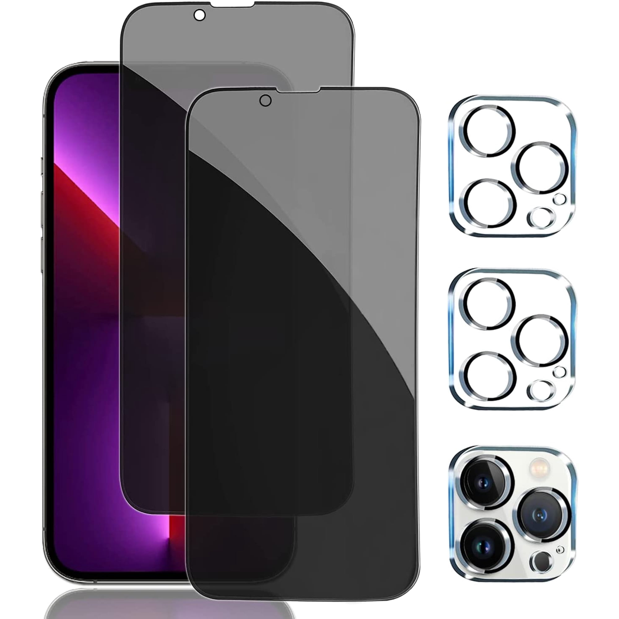 [2+2 Pack] iPhone 13 Pro Max Privacy Screen Protector with Camera Lens Protector Full Coverage Anti-Spy Tempered Glass Film 9H Hardness Upgrade Edge Protection Easy Installation Bubble Free [6.7 inch]