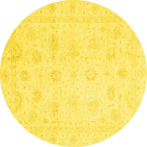 Ahgly Company Machine Washable Indoor Round Oriental Yellow Traditional Area Rugs, 6' Round