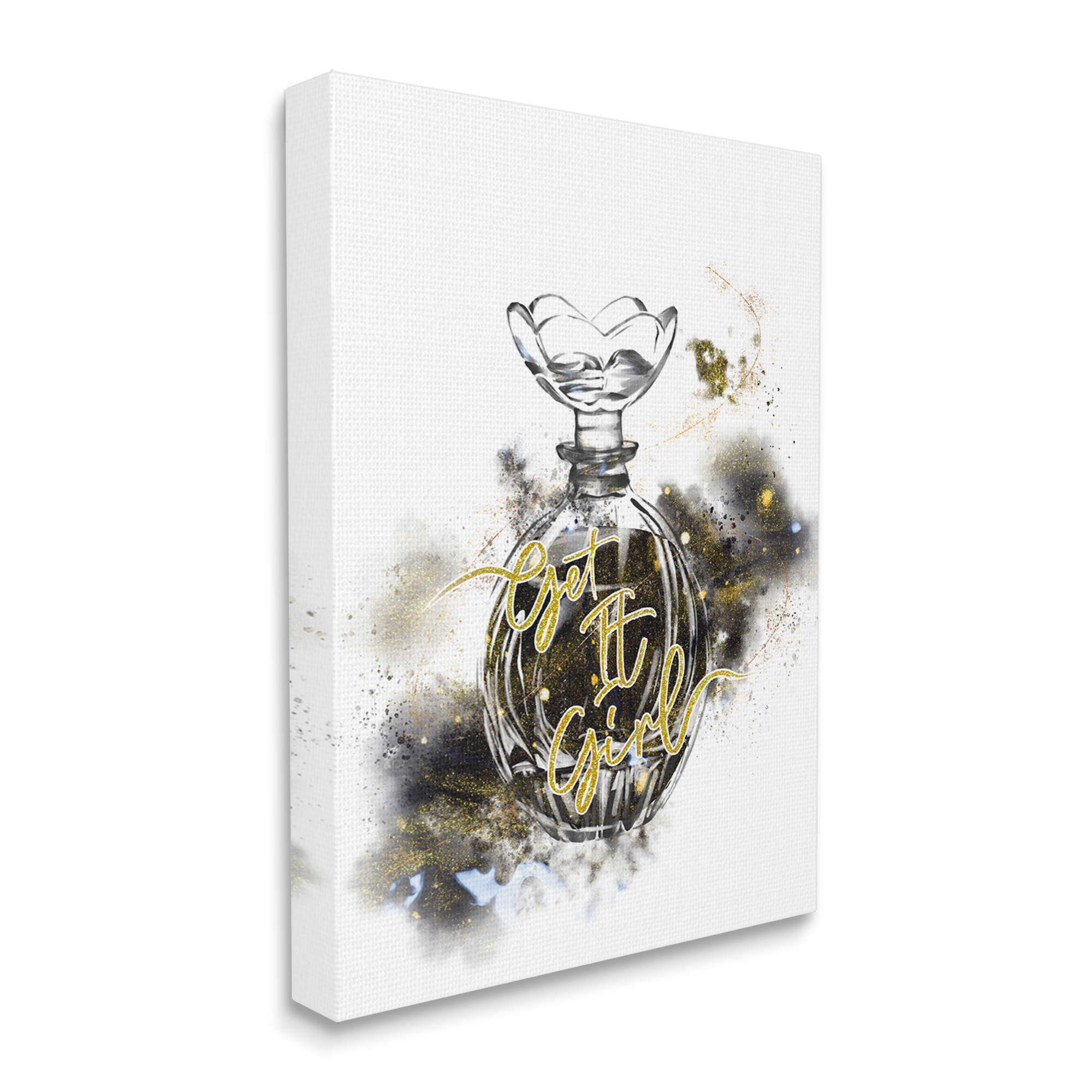 Stupell Industries Get It Girl Phrase Black Gold Sparkle Glam Cosmetic, 30 x 40, Design by Ziwei Li