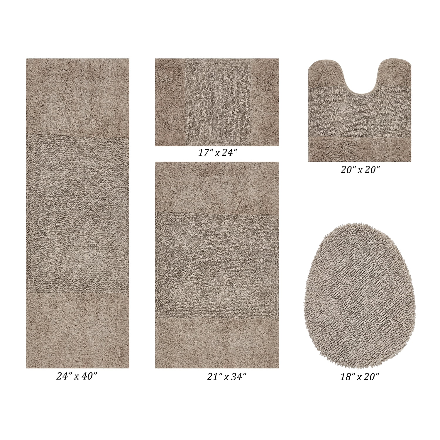 Better Trends 5 Piece Bathroom Rug Set, 100% Cotton, Extra Soft Tufted Bath Mat, Water Absorbent & Non Slip Bath Rug, (Beige) Granada Collection