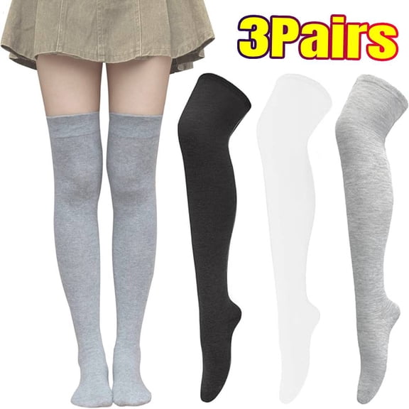 3 Pairs Women's Thigh High Socks Causal Stockings for Women Soft Thigh Socks