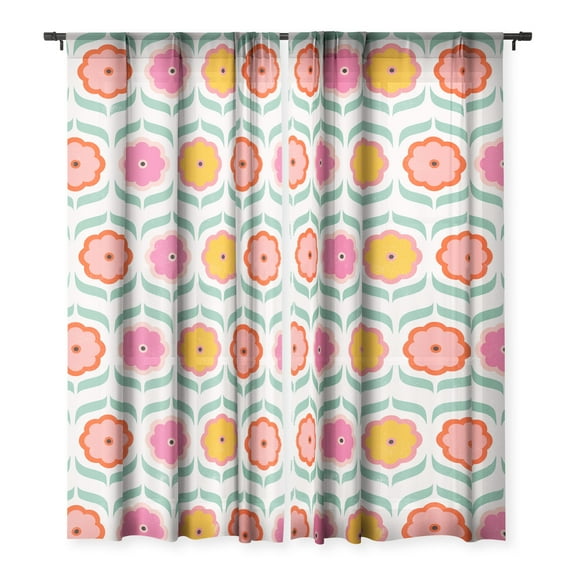 Society6 Showmemars Bright Retro Geometric Pattern 50" x 84" Single Panel Sheer Window Curtain
