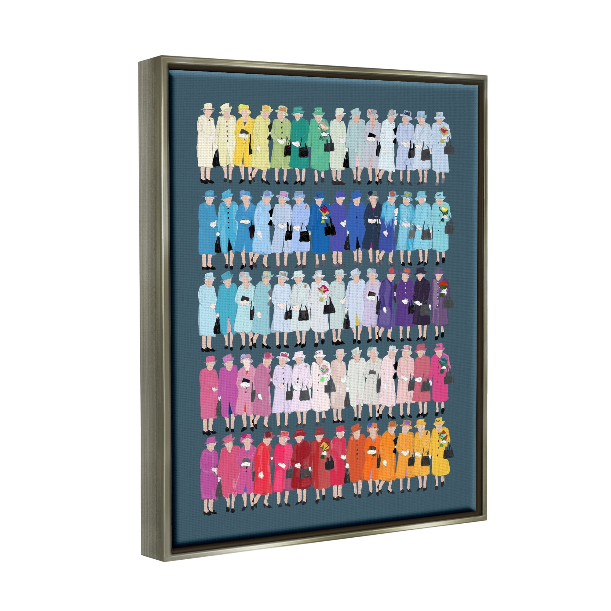 Stupell Industries Varied Pop Style Royal Queen Fashion Rainbow Graphic Art Luster Gray Floating Framed Canvas Print Wall Art, Design by Amelia Noyes