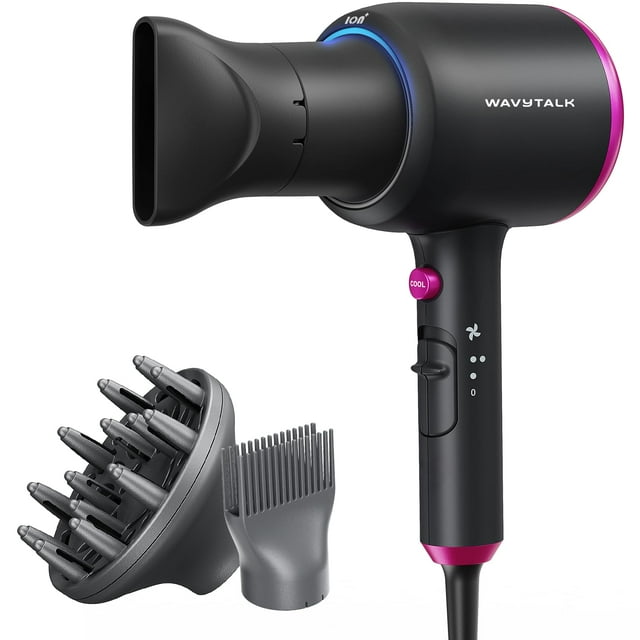 Secador de pelo con difusor, secador de pelo iónico Blown Away para cabello rizado con peine, secador de pelo de secad