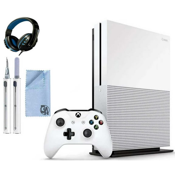 Restored Microsoft Xbox One S 1TB Gaming Console White with Headset Cleaning Kit (Refurbished)
