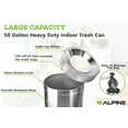 thumbnail image 5 of Alpine Commercial Stainless Steel Trash Can – Open Top 50-Gallon Heavy-Duty Garbage Can, Modern, Round, Large Waste Receptacle for Indoor Use High-Traffic Areas - Brushed Silver, 5 of 8