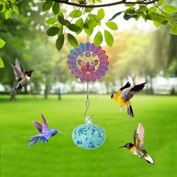 Zhourta Wind Chimes Hummingbird Feeders for Outdoors Painted Animal Shapes Sunlight Refractor Hanging Squirrel Ant and Bee Proof Never Leak Charming Garden Decor for Outside