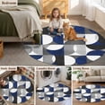 thumbnail image 6 of 3.3ft Washable Round Rug, Vintage Middle Non-Slip Circle Area Rug for Entryway Bedroom, Ages Modern Abstract Geometric Blue Indoor Accent Floor Mat for Home Decor, 6 of 9