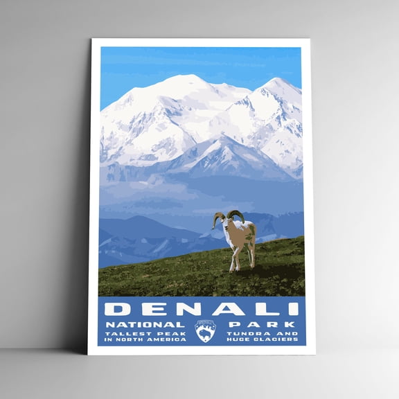 Denali National Park Vintage Travel Poster / Postcard WPA Style Retro Alaska