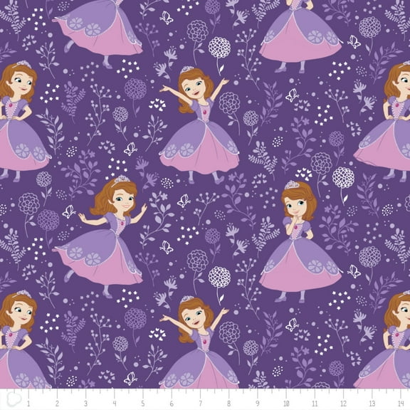 Disney Sofia the First Meadow Grape 100% Cotton Fabric Sold. by the Yard