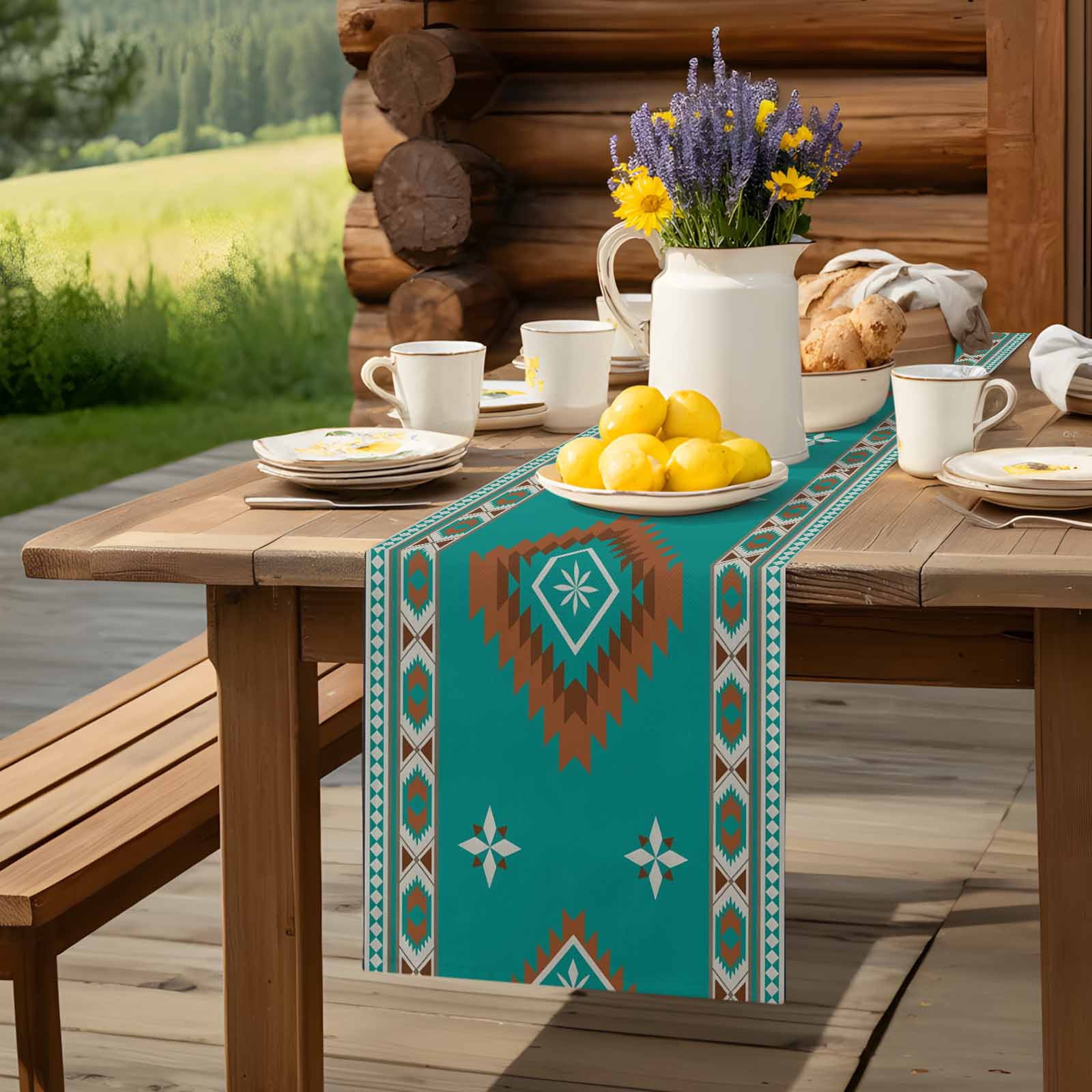 Abstract Tribal Texture Table Runner 90 Inches Long, Bohemian Geometric Art Table Runners Tabletop Scarf Kitchen Dining Tables Decoration for Home Party Indoor Outdoor