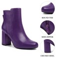 thumbnail image 3 of BLISSFUL STEP WOmen's Ankle Boots Chunky Heel Round Toe Side Zipper Faux Leather Boots Purple 9, 3 of 7