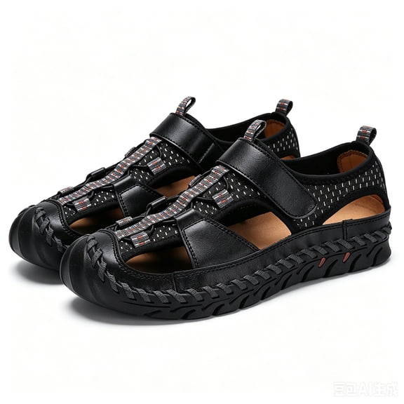 Willtoo Mens Outdoor Hiking Sandals Casual Fashion Faux Leather Athletic Sports Shoes Closed Toe Breathable Lightweight Walking Sandals