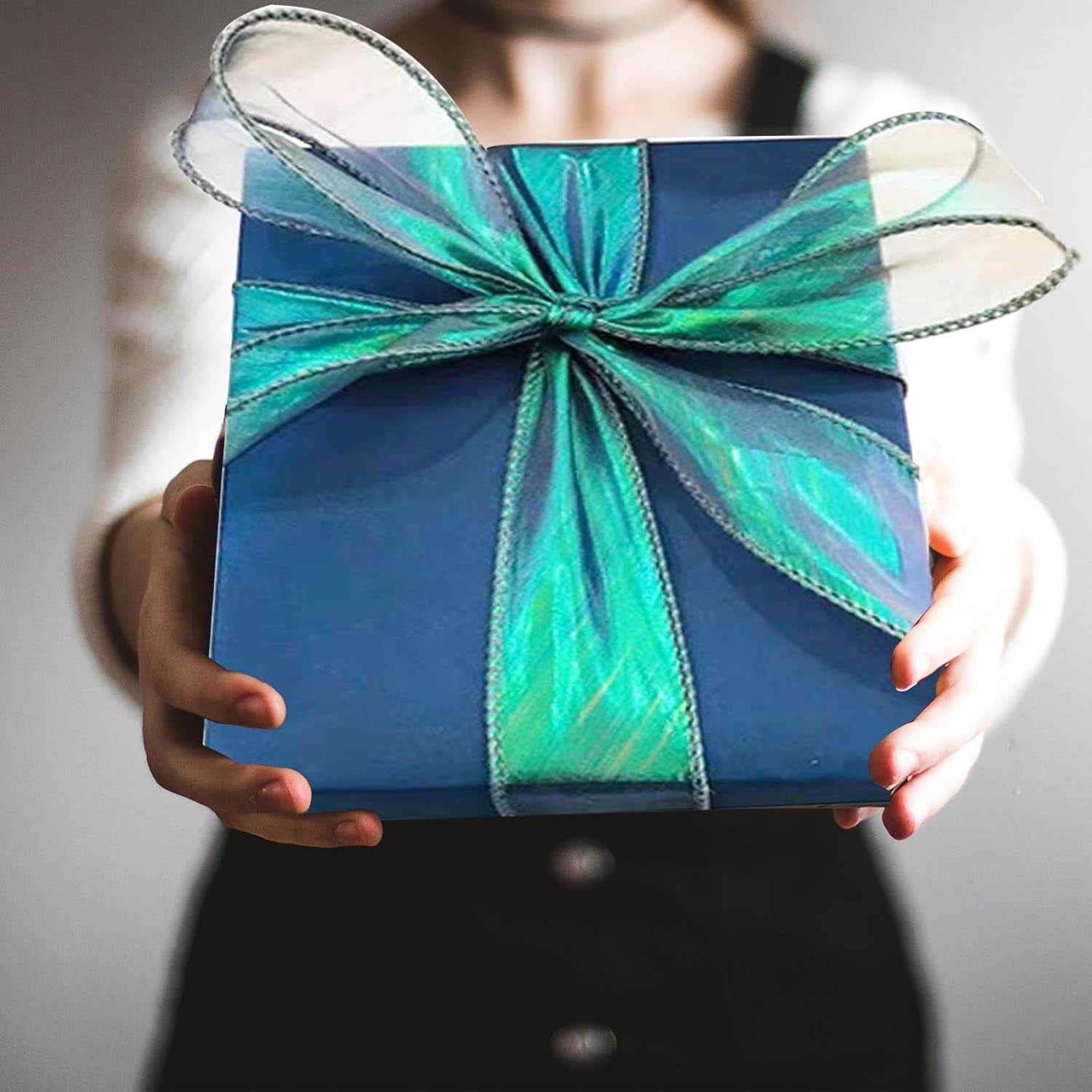 2 Rolls Laser Green Organza Ribbon 1-1/2 Inch Wide 10 Yards for Gift wrap Bow DIY Craft Bouquet Wreath Baking Baby Shower Wedding Parties Valentine Christmas Tree Decoration