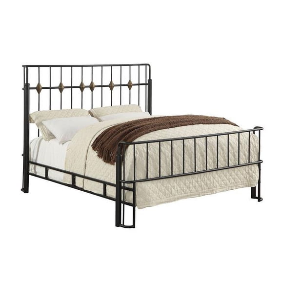 Benzara BM186333 Twin Bed with Thin Metal Spindle Headboard & Footboard, Black - 54 x 47 x 78.5 in.
